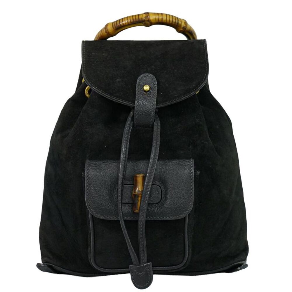 Gucci Vintage Bamboo Suede Black Suede Backpack Bag